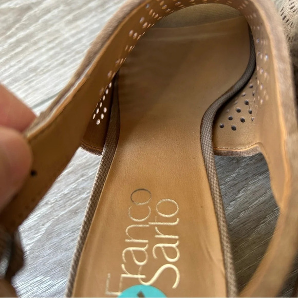 Franco Sarto Mandi Beige Caged Peep Toe Ankle Buckle Slingback Sandal Heels - Picture 8 of 14